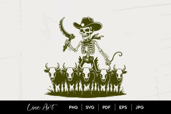 Skeleton Cowboy Herding Bulls SVG
