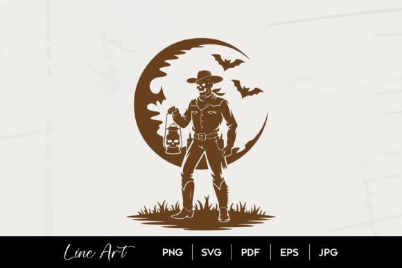 Skeleton Cowboy Moon Lantern SVG: A Spooky Western Embroidery Gem