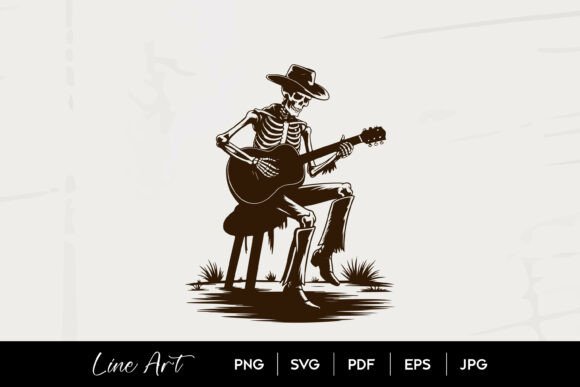 Skeleton Cowboy Playing Guitar SVG Review: A Spooky, Stylish Embroidery Design